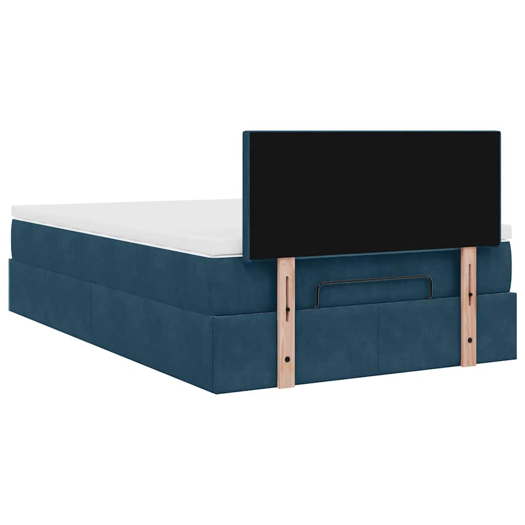 Ottomane Bett mit Matratze & LEDs Dunkelblau 120x190 cm Samt