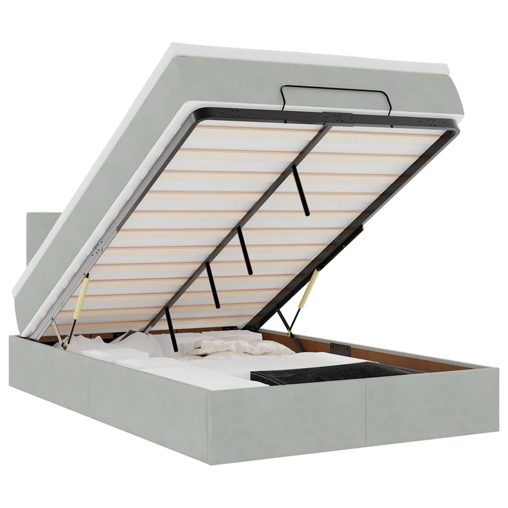 Ottoman-Bett mit Matratze & LEDs Hellgrau 120x200 cm Samt