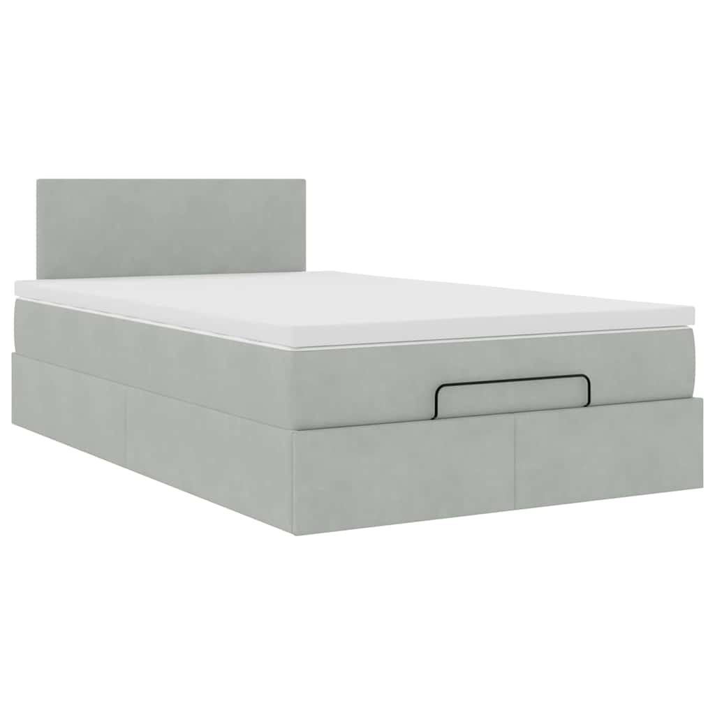 Lit ottoman avec matelas et LED gris clair 120x200 cm velours
