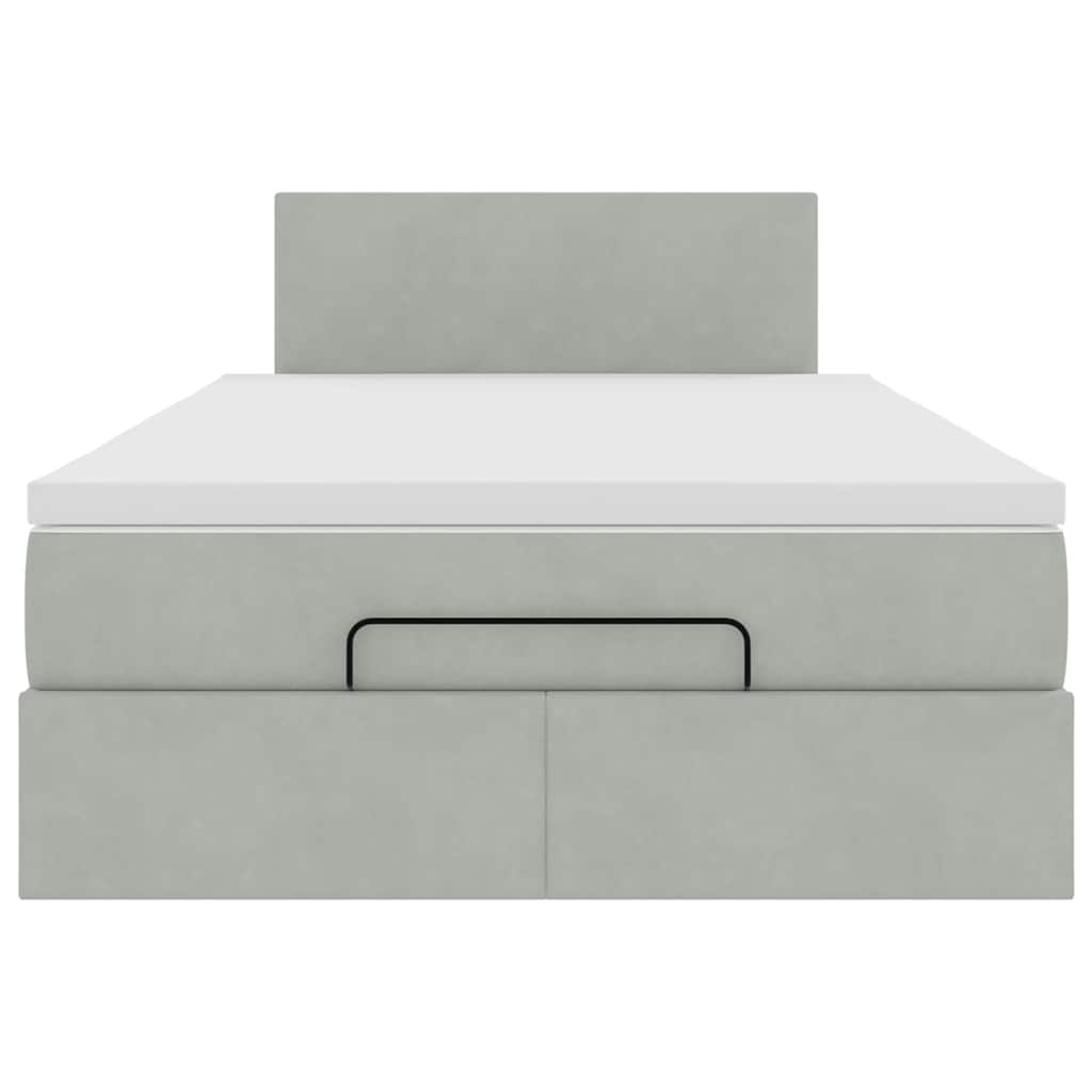Ottoman-Bett mit Matratze & LEDs Hellgrau 120x200 cm Samt