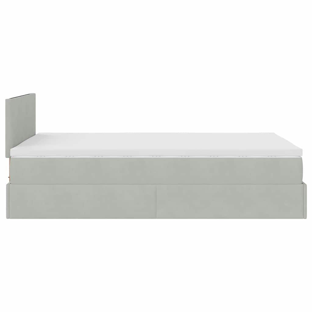 Lit ottoman avec matelas et LED gris clair 120x200 cm velours