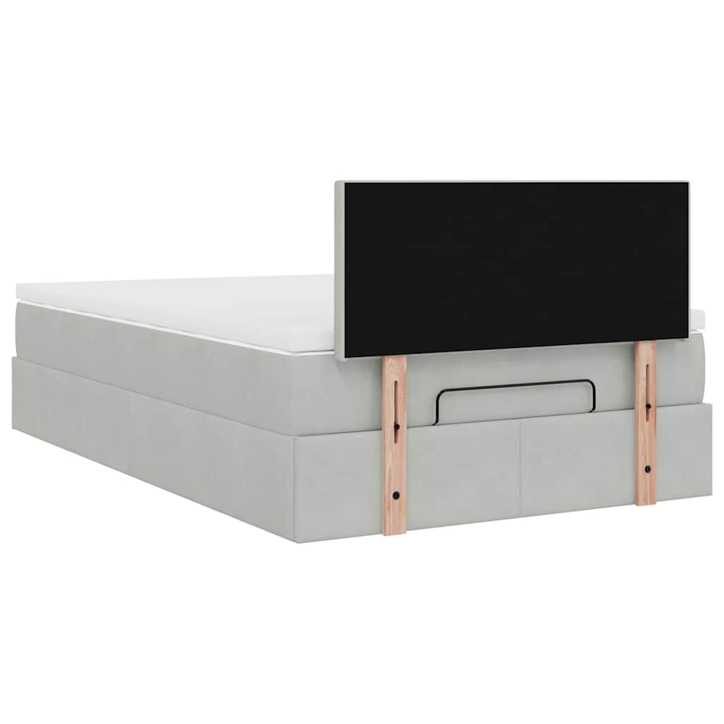 Ottoman-Bett mit Matratze & LEDs Hellgrau 120x200 cm Samt