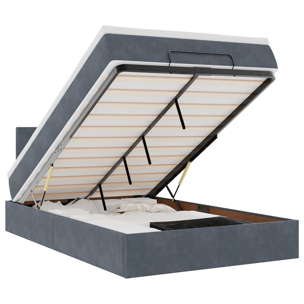 Ottoman-Bett mit Matratze & LEDs Dunkelgrau 120x200 cm Samt