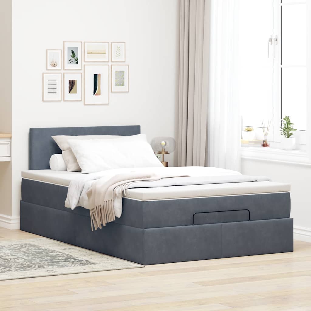 Ottoman-Bett mit Matratze & LEDs Dunkelgrau 120x200 cm Samt