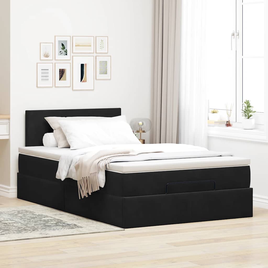 Ottoman-Bett mit Matratze & LEDs Schwarz 120x200 cm Samt