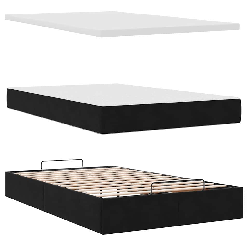 Ottoman-Bett mit Matratze & LEDs Schwarz 120x200 cm Samt