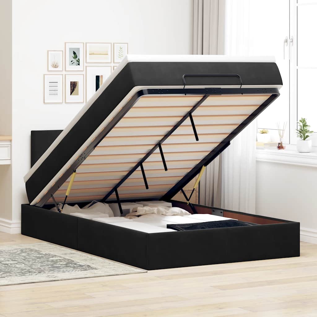 Ottoman-Bett mit Matratze & LEDs Schwarz 120x200 cm Samt