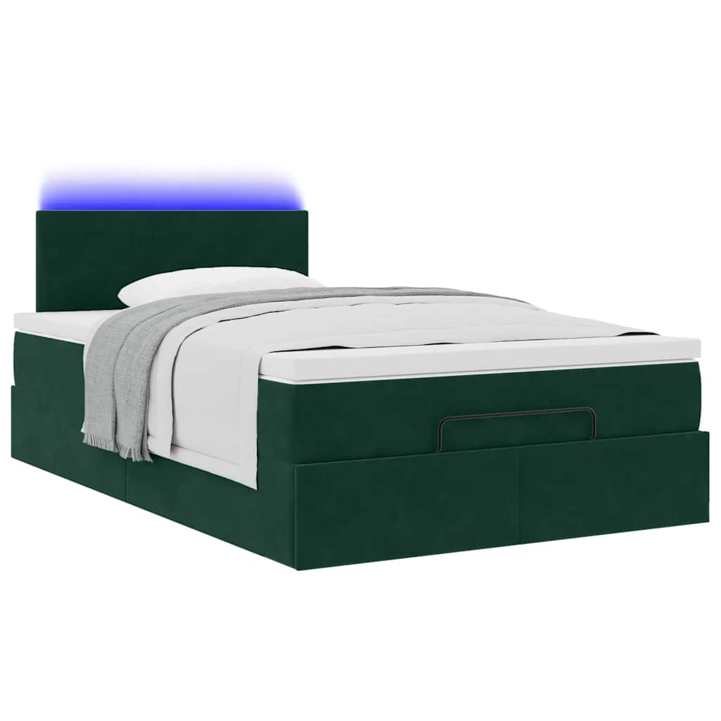 Ottoman-Bett mit Matratze & LEDs Dunkelgrün 120x200 cm Samt