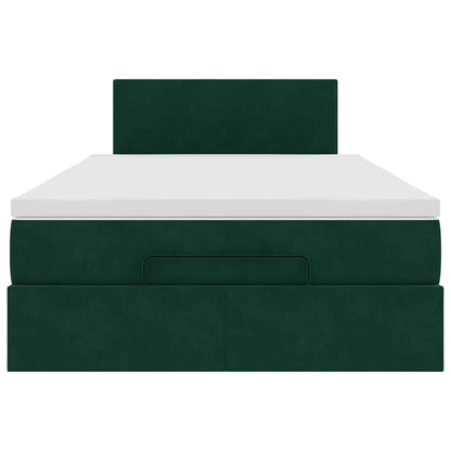 Ottoman-Bett mit Matratze & LEDs Dunkelgrün 120x200 cm Samt