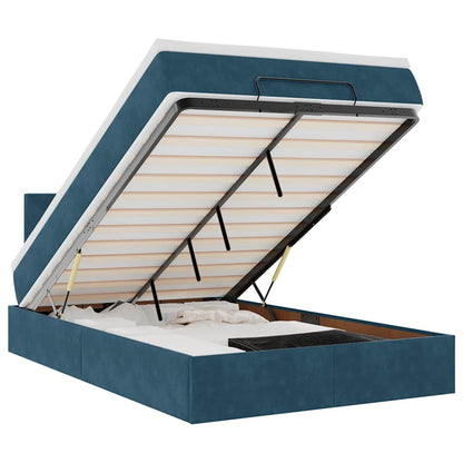 Ottoman-Bett mit Matratze & LEDs Dunkelblau 120x200 cm Samt