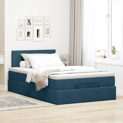 Ottoman-Bett mit Matratze & LEDs Dunkelblau 120x200 cm Samt