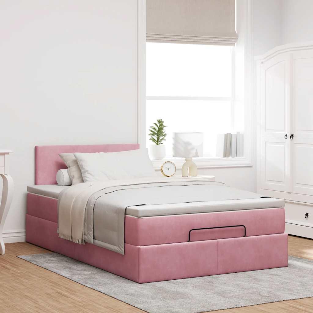 Ottoman-Bett mit Matratze & LEDs Rosa 120x200 cm Samt