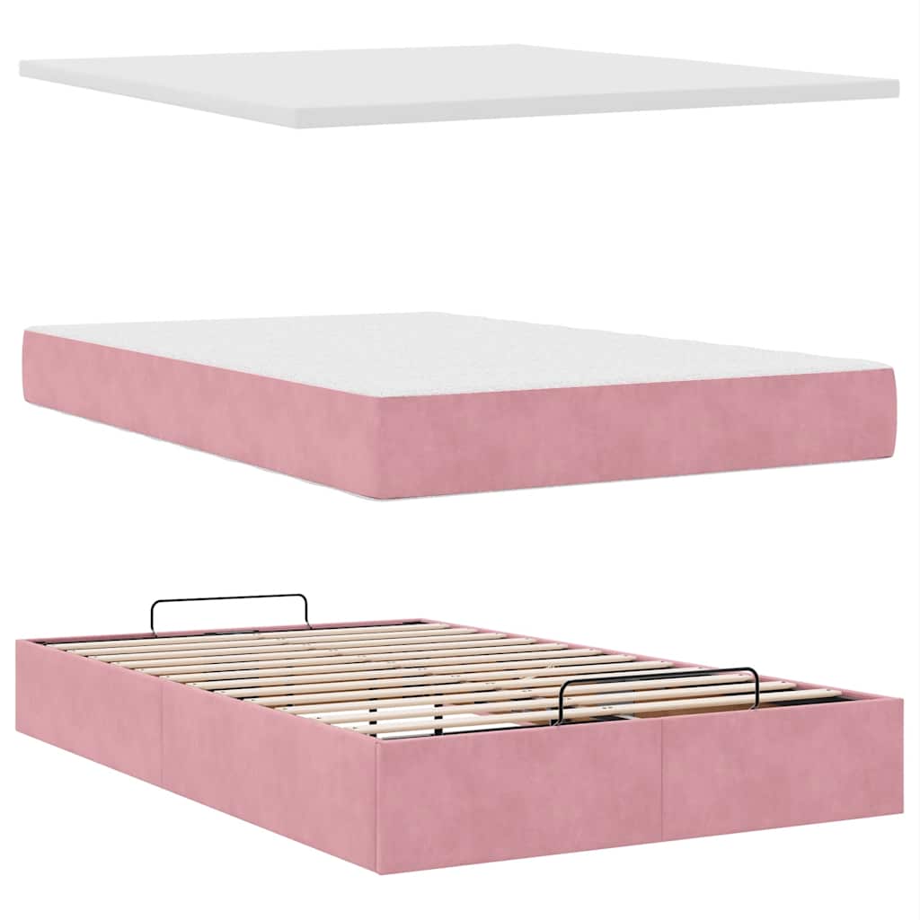 Ottoman-Bett mit Matratze & LEDs Rosa 120x200 cm Samt