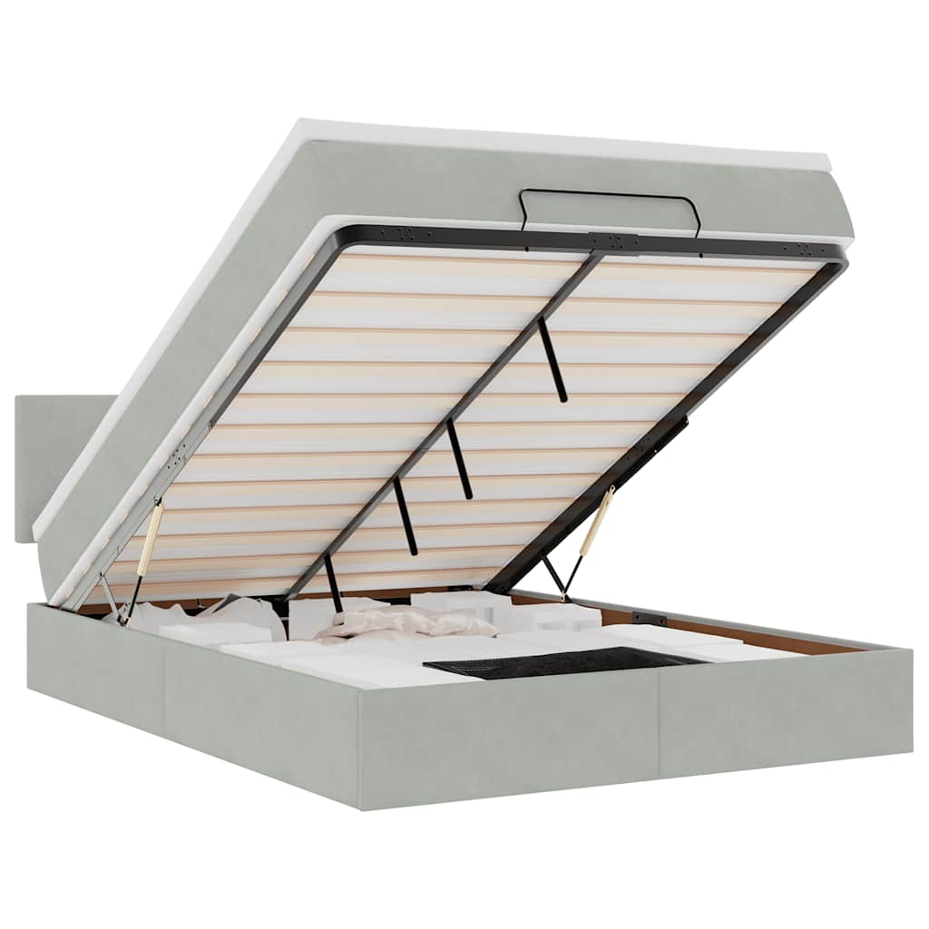 Ottoman-Bett mit Matratze & LEDs Hellgrau 140x190 cm Samt