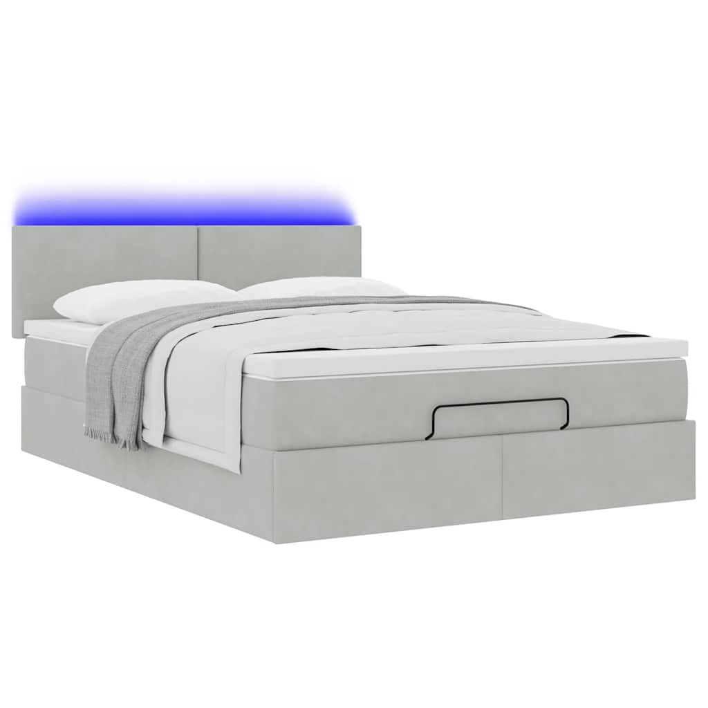 Ottoman-Bett mit Matratze & LEDs Hellgrau 140x190 cm Samt
