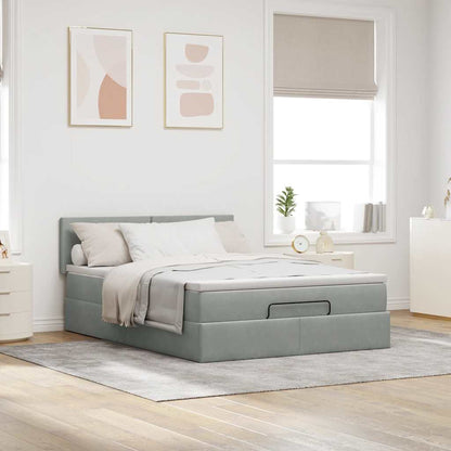 Ottoman-Bett mit Matratze & LEDs Hellgrau 140x190 cm Samt