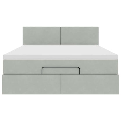 Ottoman-Bett mit Matratze & LEDs Hellgrau 140x190 cm Samt