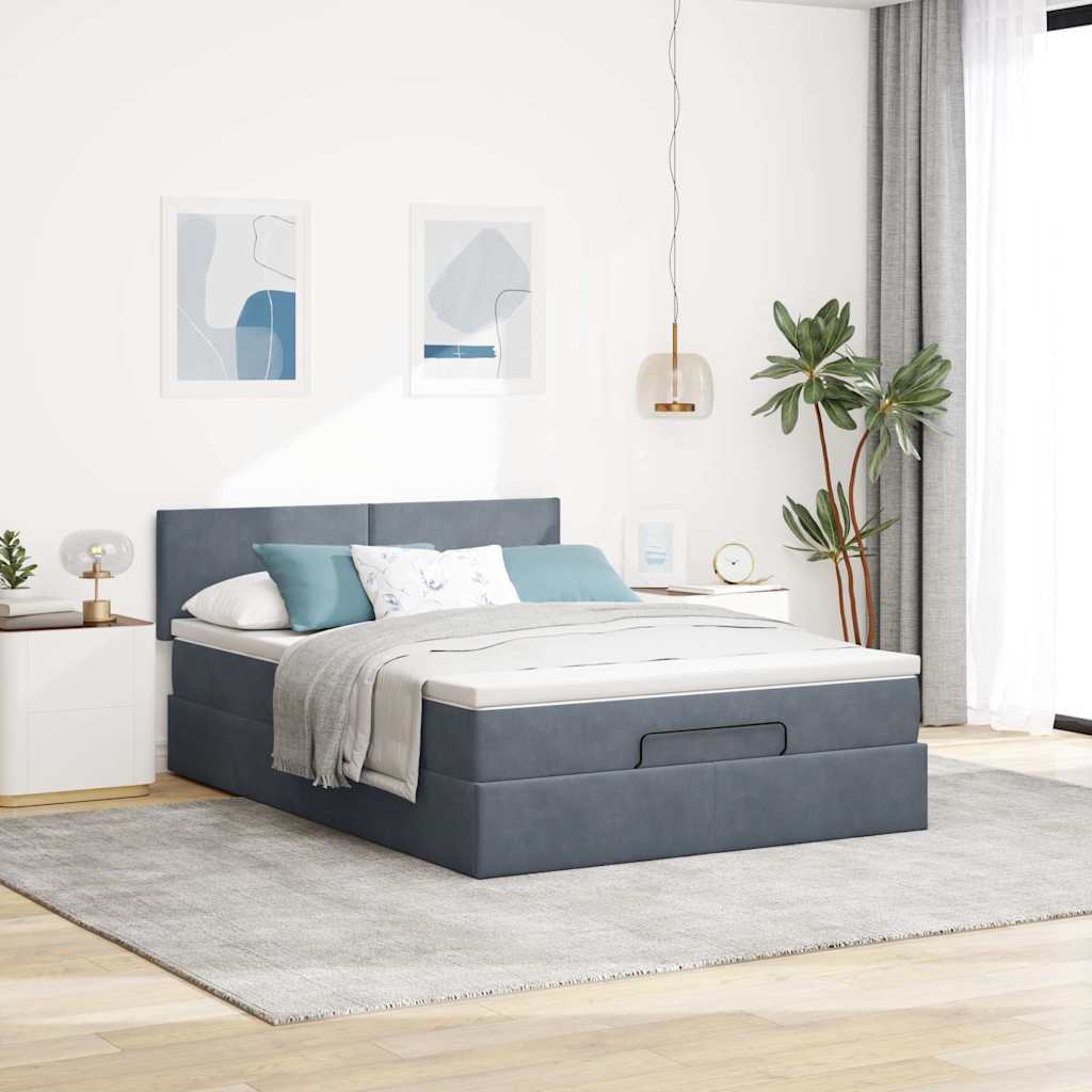 Ottoman-Bett mit Matratze & LEDs Dunkelgrau 140x190 cm Samt