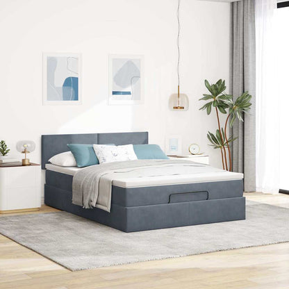 Ottoman-Bett mit Matratze & LEDs Dunkelgrau 140x190 cm Samt