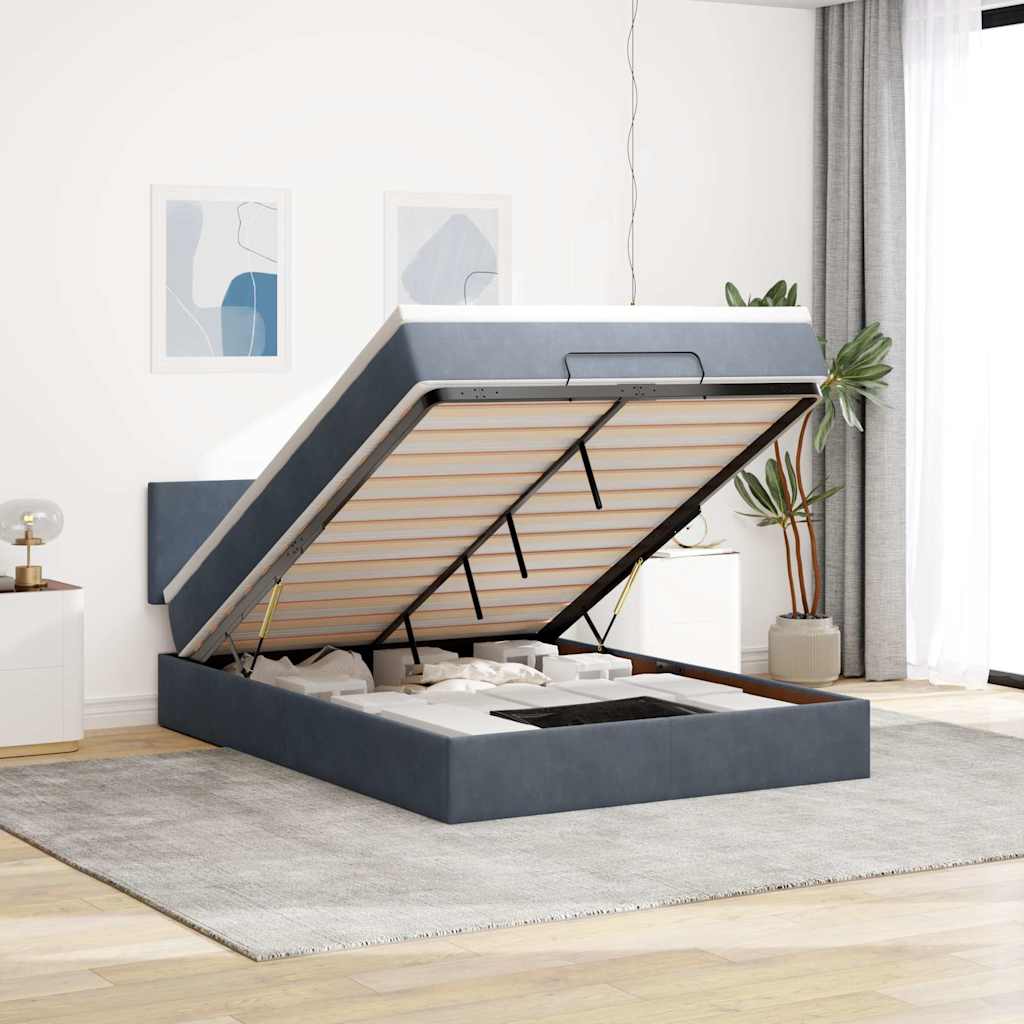 Ottoman-Bett mit Matratze & LEDs Dunkelgrau 140x190 cm Samt