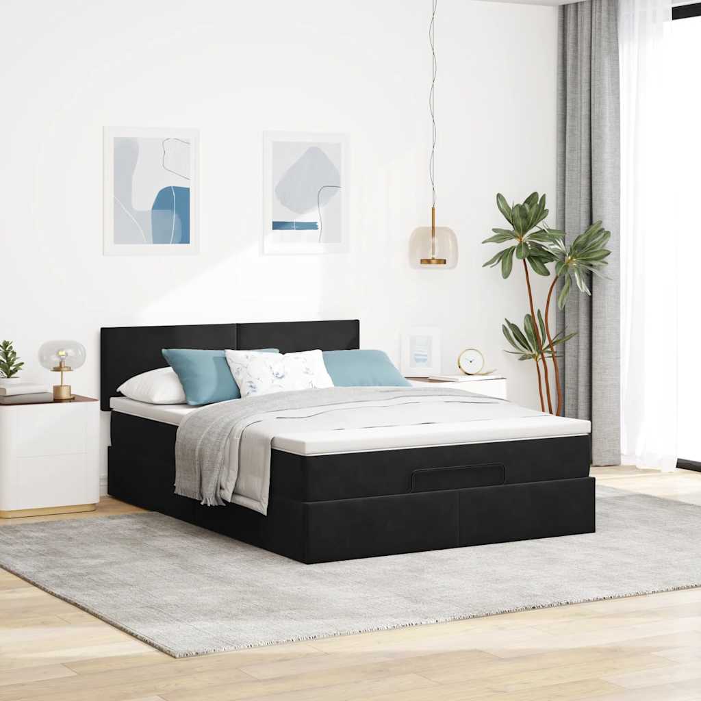 Ottoman-Bett mit Matratze & LEDs Schwarz 140x190 cm Samt