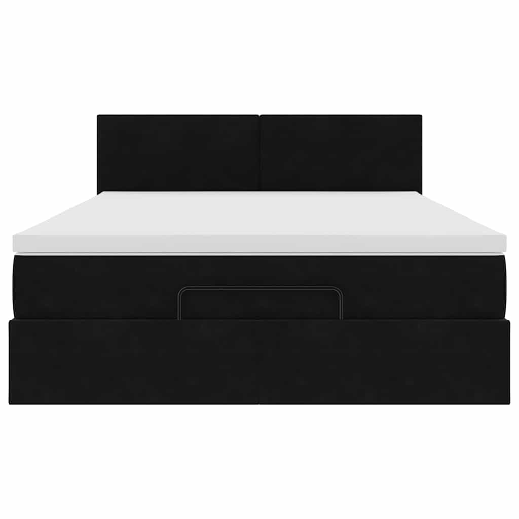 Ottoman-Bett mit Matratze & LEDs Schwarz 140x190 cm Samt