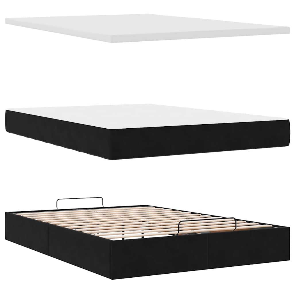 Ottoman-Bett mit Matratze & LEDs Schwarz 140x190 cm Samt