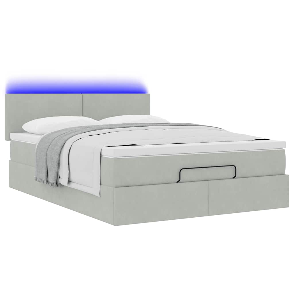 Lit ottoman avec matelas et LED gris clair 140x200 cm velours