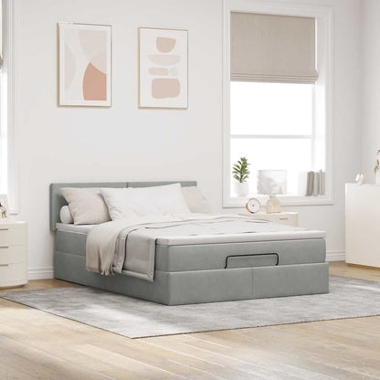 Ottoman-Bett mit Matratze & LEDs Hellgrau 140x200 cm Samt