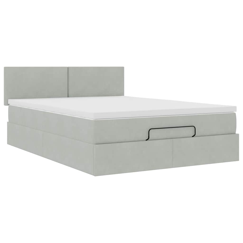 Lit ottoman avec matelas et LED gris clair 140x200 cm velours