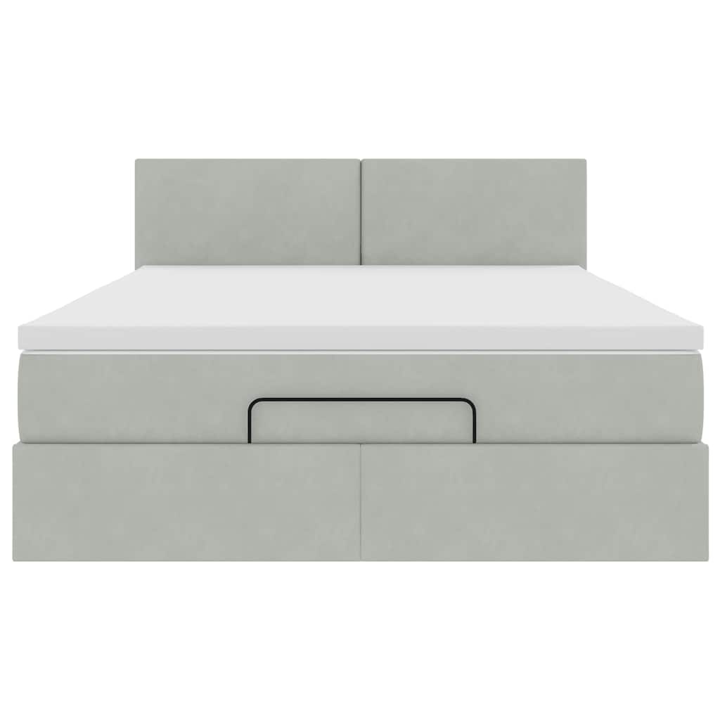 Lit ottoman avec matelas et LED gris clair 140x200 cm velours