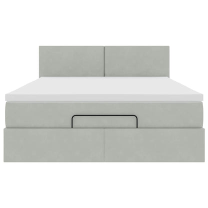 Ottoman-Bett mit Matratze & LEDs Hellgrau 140x200 cm Samt