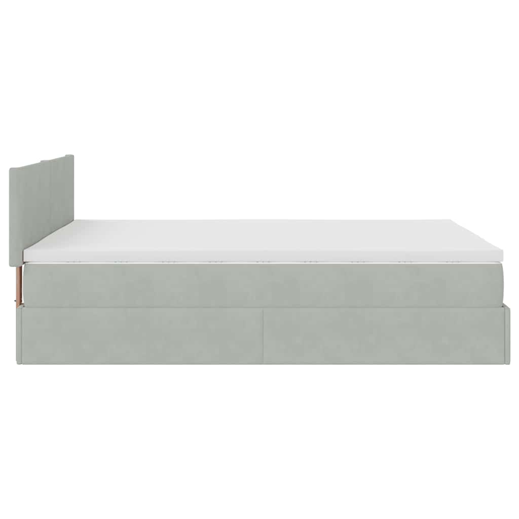 Lit ottoman avec matelas et LED gris clair 140x200 cm velours