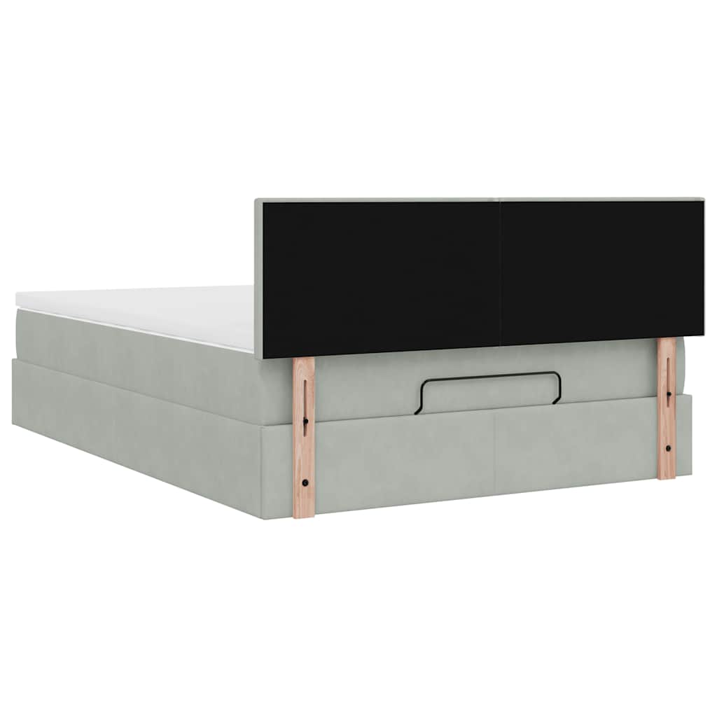 Ottoman-Bett mit Matratze & LEDs Hellgrau 140x200 cm Samt
