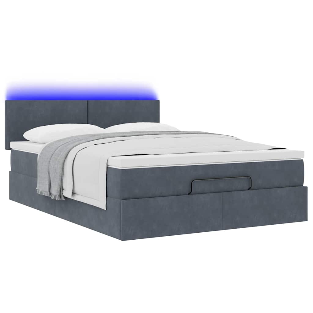 Lit ottoman avec matelas et LED gris foncé 140x200 cm velours
