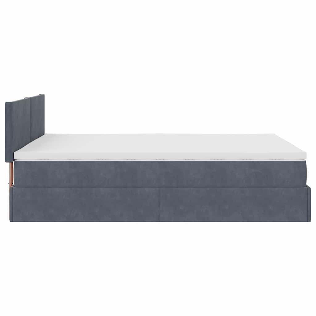 Lit ottoman avec matelas et LED gris foncé 140x200 cm velours