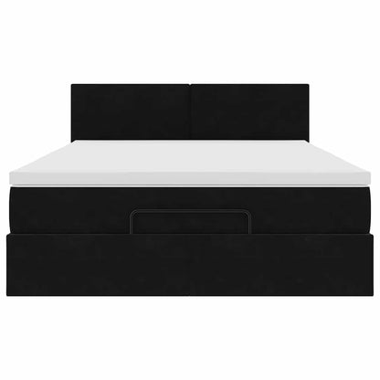 Ottoman-Bett mit Matratze & LEDs Schwarz 140x200 cm Samt