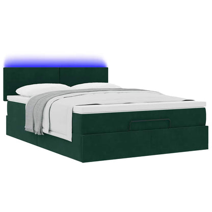 Ottoman-Bett mit Matratze & LEDs Dunkelgrün 140x200 cm Samt