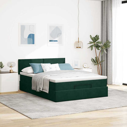 Ottoman-Bett mit Matratze & LEDs Dunkelgrün 140x200 cm Samt