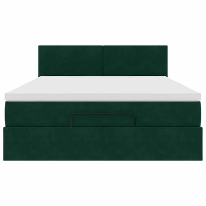 Ottoman-Bett mit Matratze & LEDs Dunkelgrün 140x200 cm Samt
