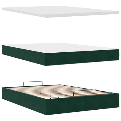 Ottoman-Bett mit Matratze & LEDs Dunkelgrün 140x200 cm Samt