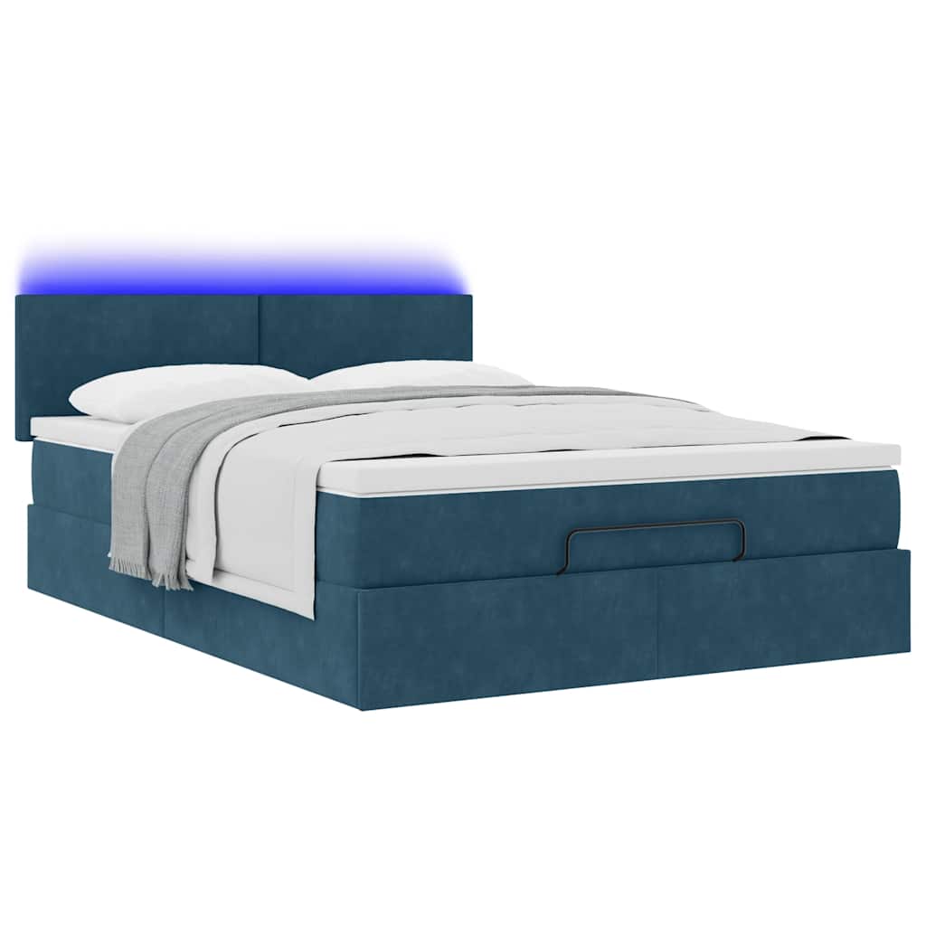 Ottoman-Bett mit Matratze & LEDs Dunkelblau 140x200 cm Samt