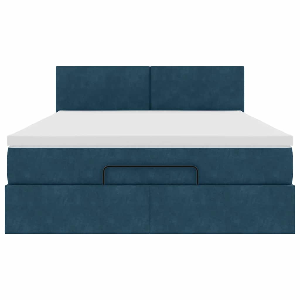 Ottoman-Bett mit Matratze & LEDs Dunkelblau 140x200 cm Samt