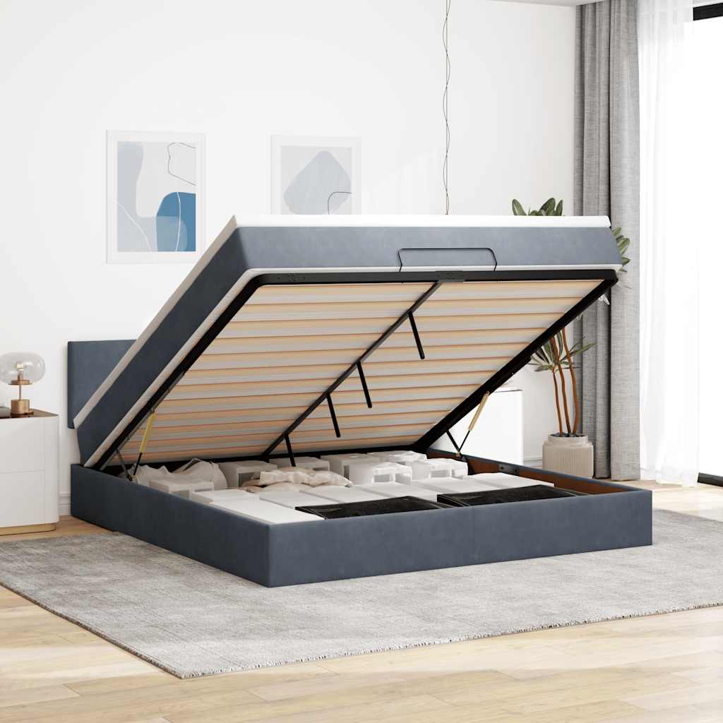 Ottoman-Bett mit Matratze & LEDs Dunkelgrau 160x200 cm Samt