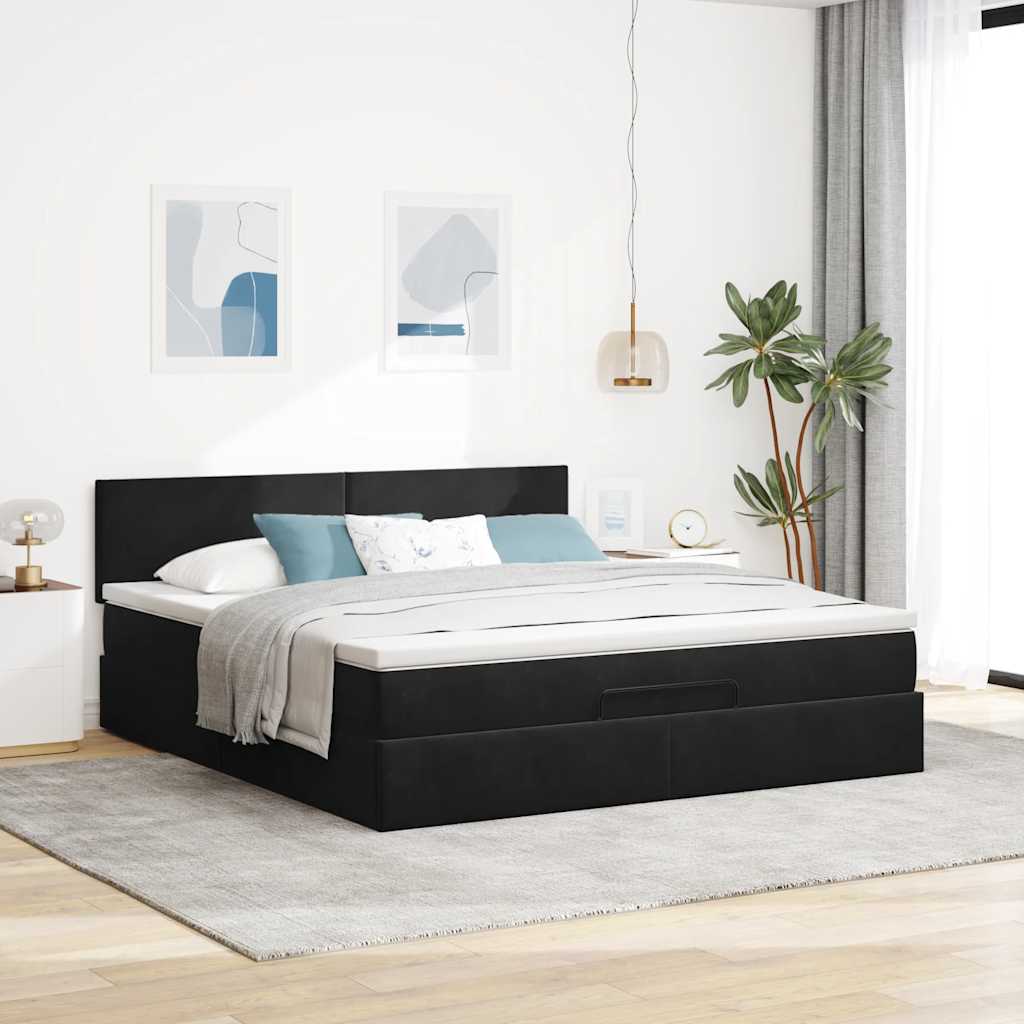 Ottoman-Bett mit Matratze & LEDs Schwarz 160x200 cm Samt