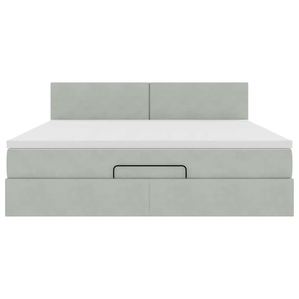 Ottoman-Bett mit Matratze & LEDs Hellgrau 180x200 cm Samt