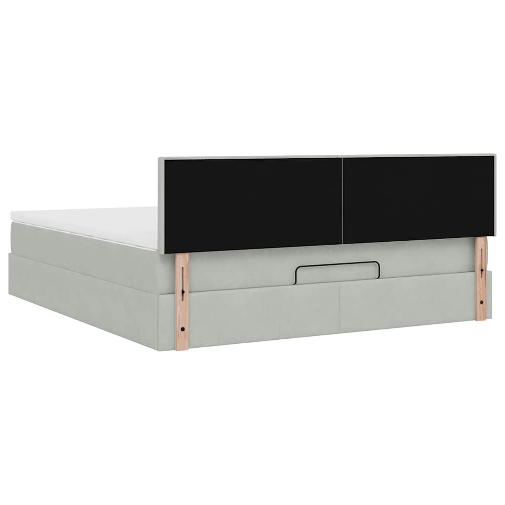 Ottoman-Bett mit Matratze & LEDs Hellgrau 180x200 cm Samt