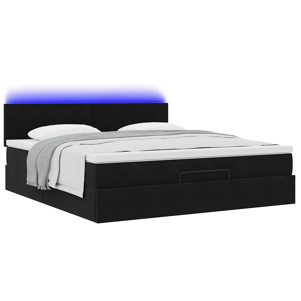 Ottoman-Bett mit Matratze & LEDs Schwarz 180x200 cm Samt