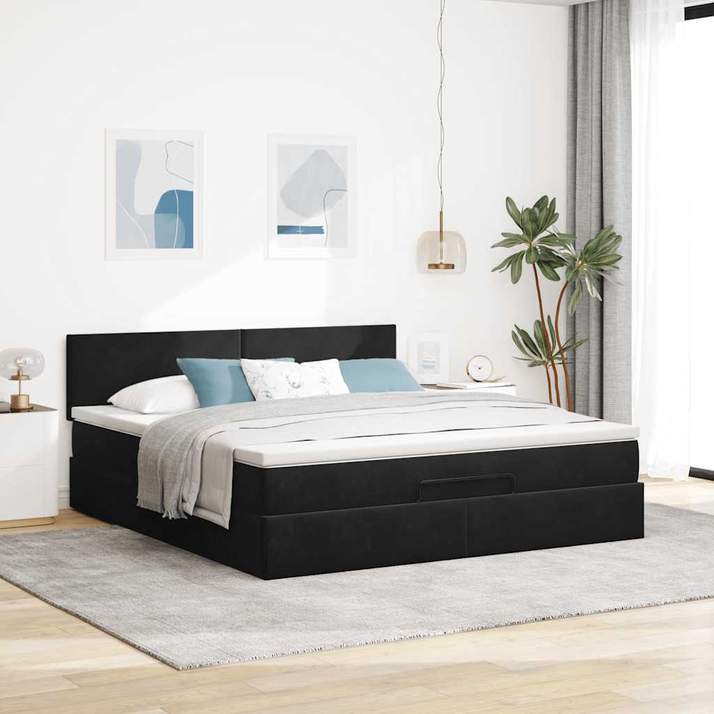 Ottoman-Bett mit Matratze & LEDs Schwarz 180x200 cm Samt