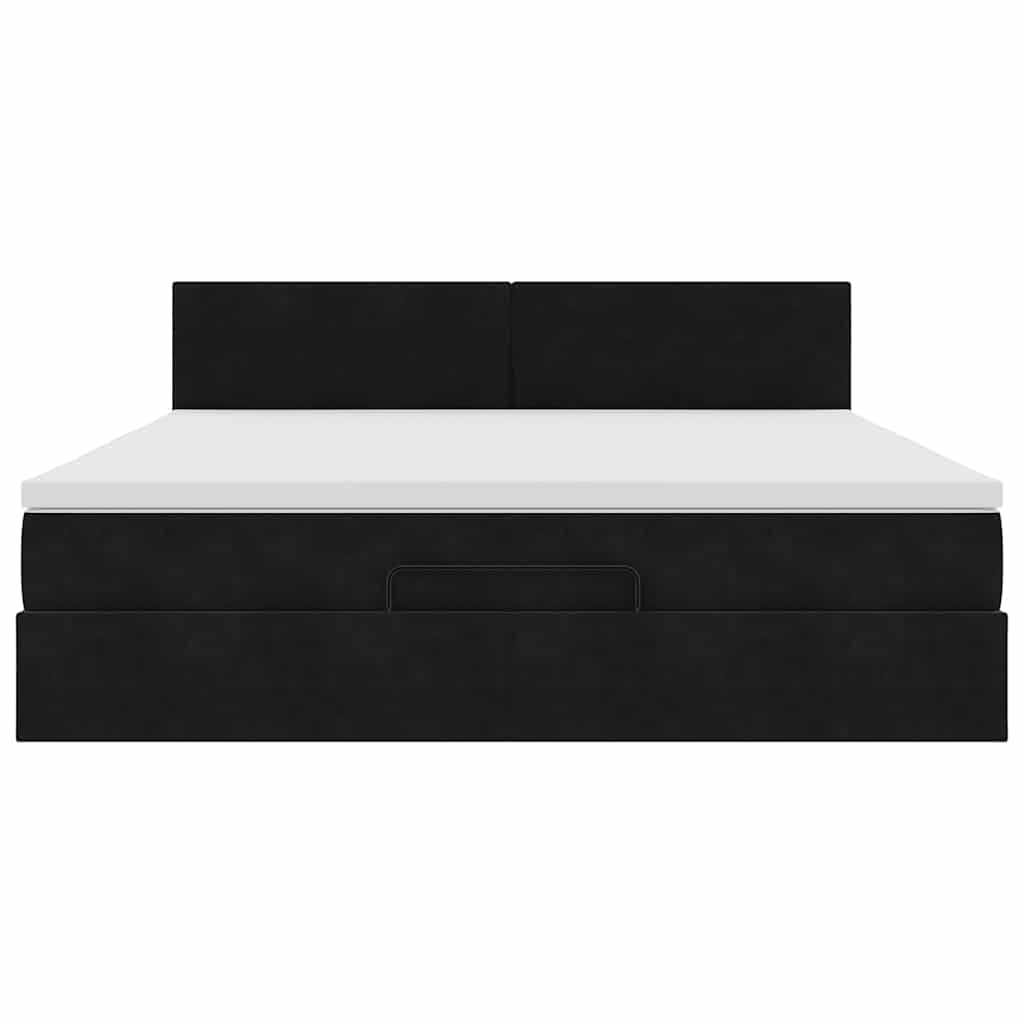 Ottoman-Bett mit Matratze & LEDs Schwarz 180x200 cm Samt